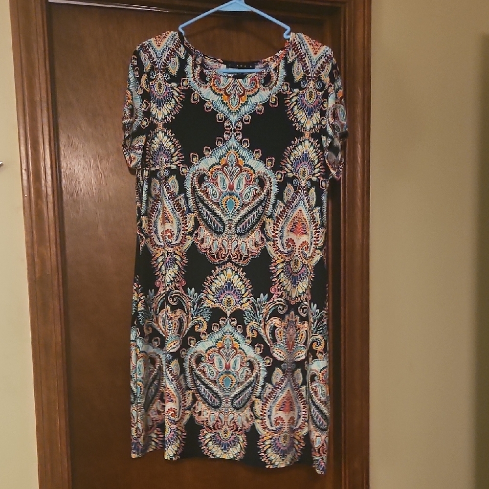 Tiana B. Black and Multicolor Paisley Mini Dress